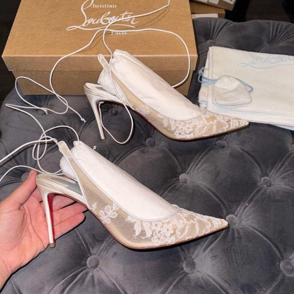 Christian Louboutin White Lace Heels - Picture 3 of 10